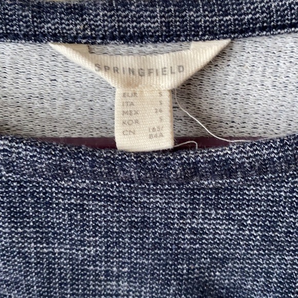 Springfield Top ⭐️ Blue Sweater with Roses with Fake Stripped Shirt Under - Picture 4 of 7